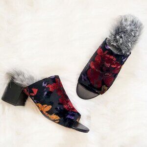 Gunmetal Open Toe Burnout Bevv Canvas Faux Fur Black Sandals Sz. 8